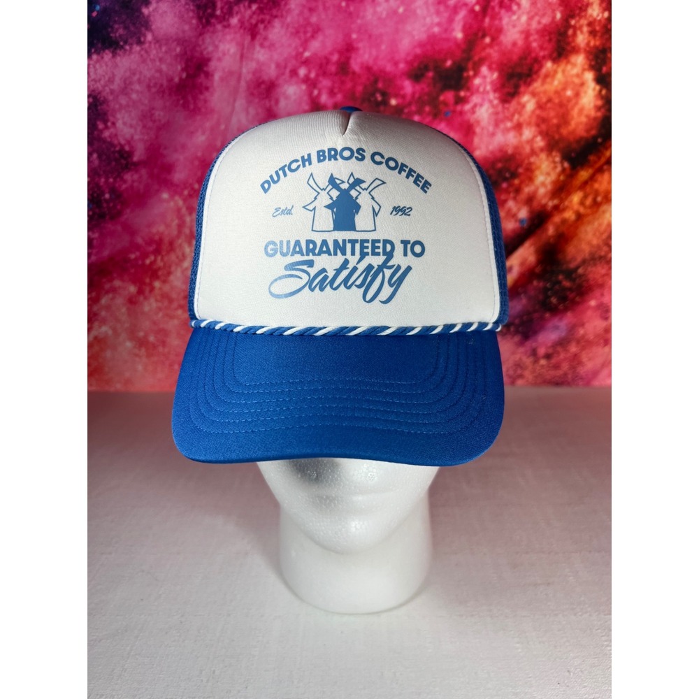 Dutch Bros Coffee Blue White Trucker Hat Windmill Snapback Mesh Cap OS